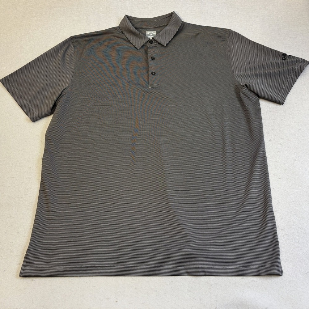 Callaway Golf Polo Shirt Mens XL Grey Black Opti-Dri Striped Short Sleeve Sporty